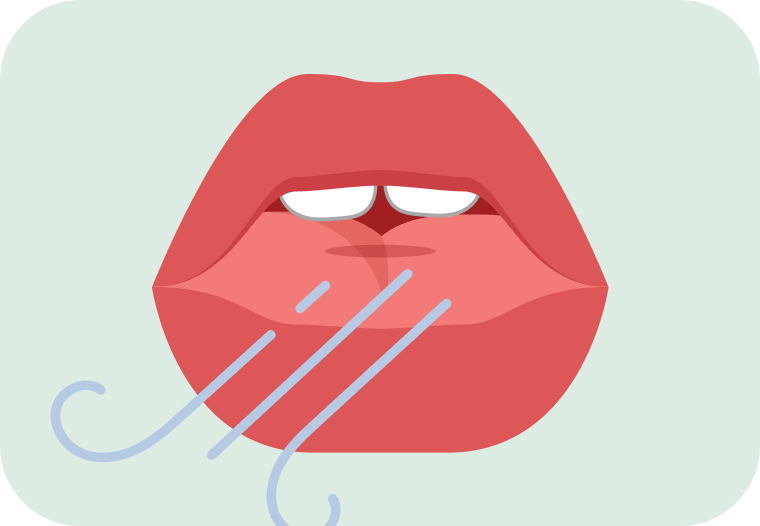Illustration of an open mouth with airflow lines indicating mouth breathing